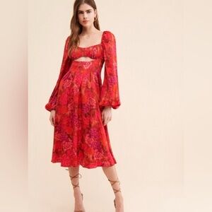 For Love And Lemons The Nikki Red Sundress with Bishop Sleeves (M)